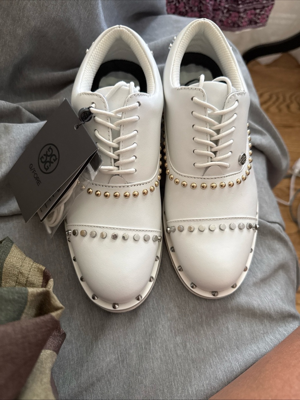 G Fore-Giuseppe Zanotti White Leather Stud-Embellished Lace-Up Golf Shoes. NWT